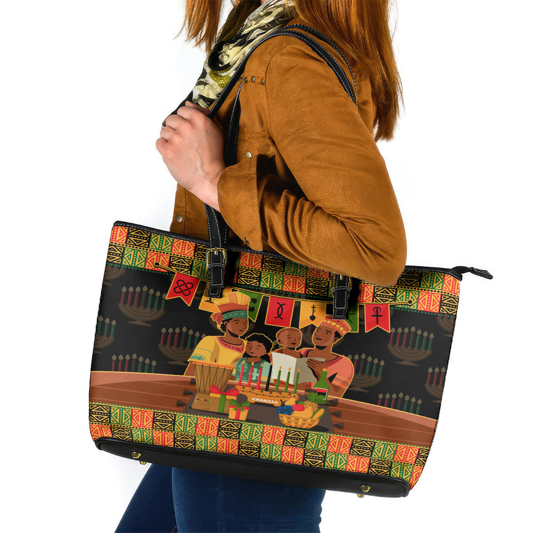 Happy Kwanzaa Leather Tote Bag African-American Culture Celebration LT14