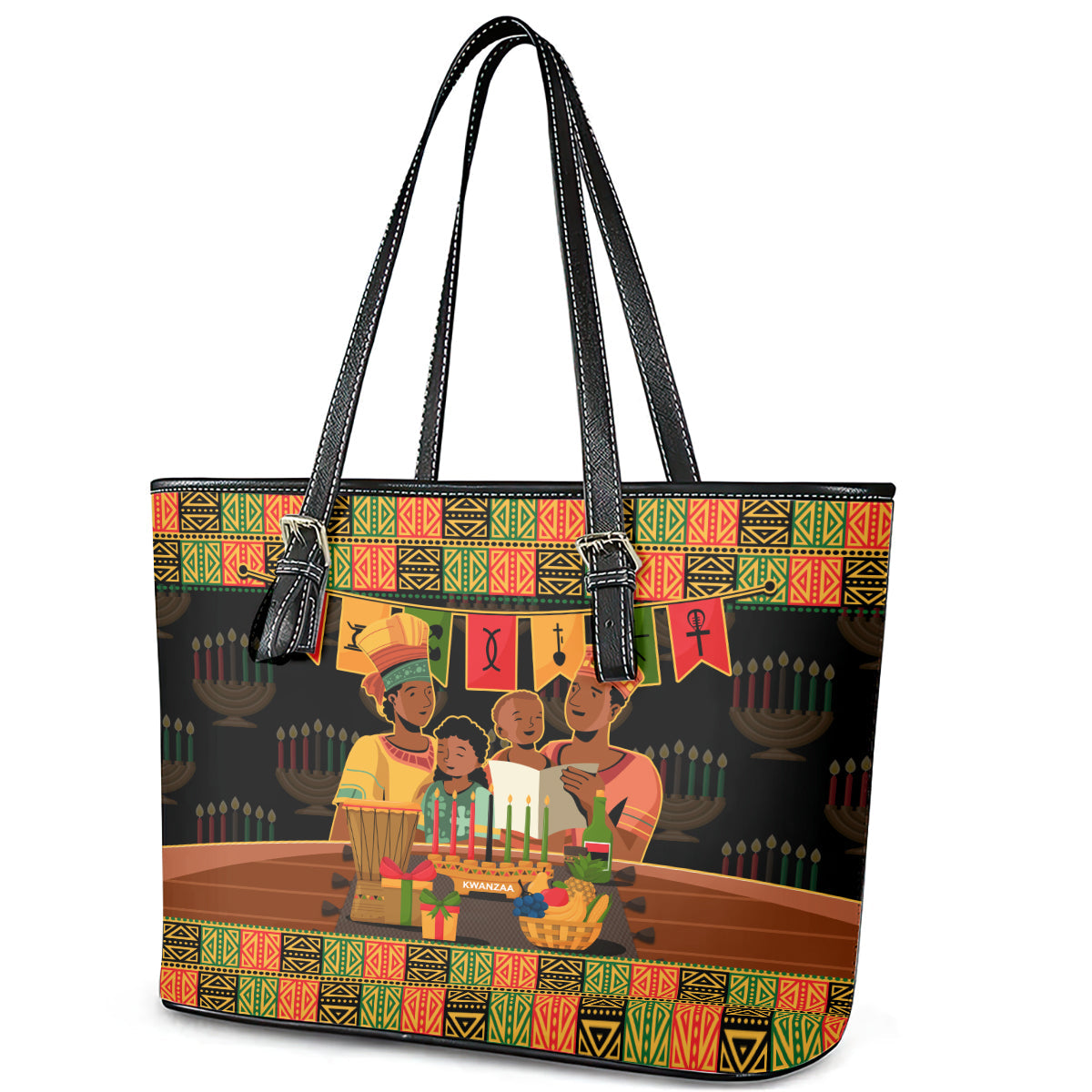 Happy Kwanzaa Leather Tote Bag African-American Culture Celebration LT14