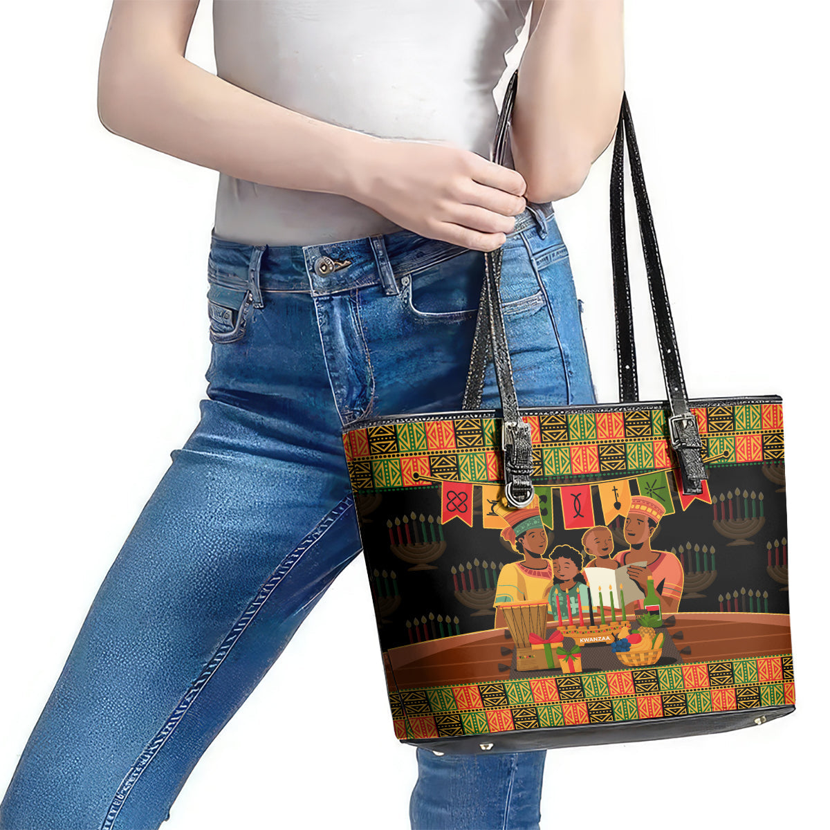 Happy Kwanzaa Leather Tote Bag African-American Culture Celebration LT14