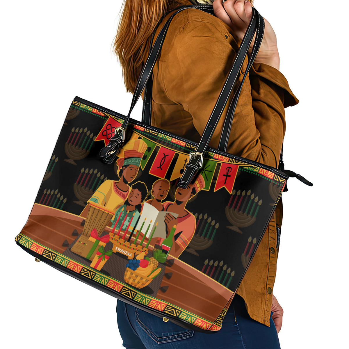 Happy Kwanzaa Leather Tote Bag African-American Culture Celebration LT14