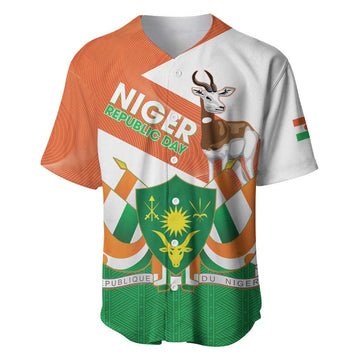 Afro Niger Baseball Jersey Dama Gazelle African Pattern - Republic Day LT14