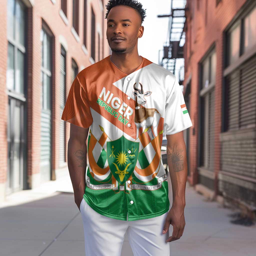 Afro Niger Baseball Jersey Dama Gazelle African Pattern - Republic Day LT14