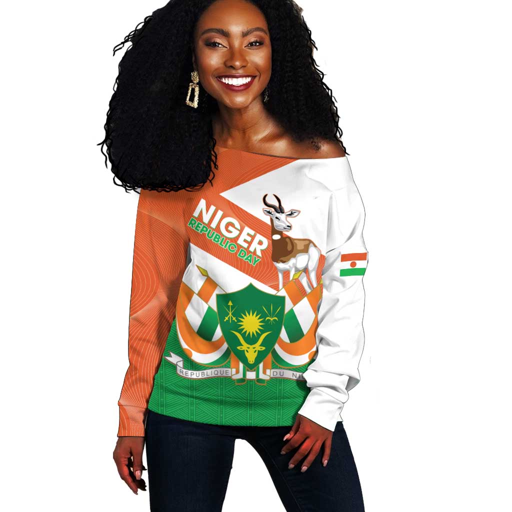 Afro Niger Off Shoulder Sweater Dama Gazelle African Pattern - Republic Day LT14