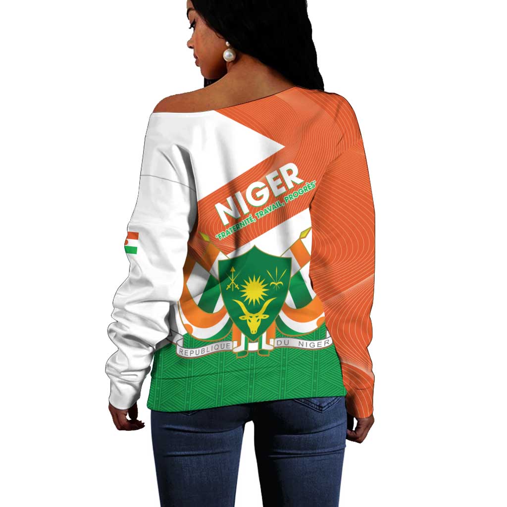 Afro Niger Off Shoulder Sweater Dama Gazelle African Pattern - Republic Day LT14