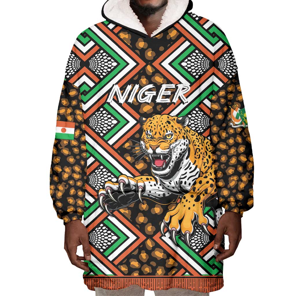 Personalized Afro Niger Wearable Blanket Hoodie Leopard Ankara African Pattern LT14