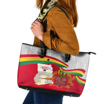Ghana Independence Day Leather Tote Bag Gana Map Happy 67 Years Anniversary LT14