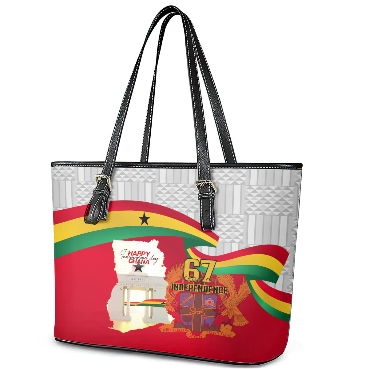 Ghana Independence Day Leather Tote Bag Gana Map Happy 67 Years Anniversary LT14