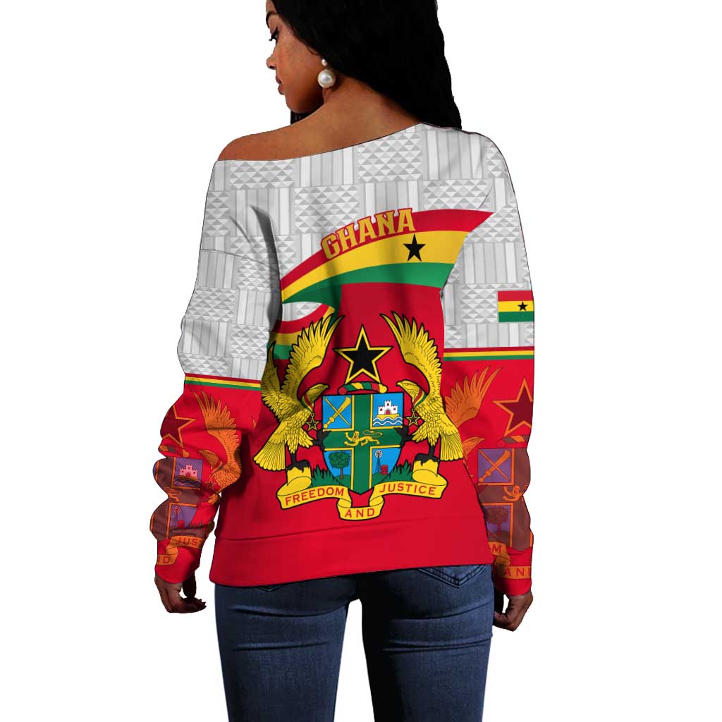 Ghana Independence Day Off Shoulder Sweater Gana Map Happy 67 Years Anniversary LT14