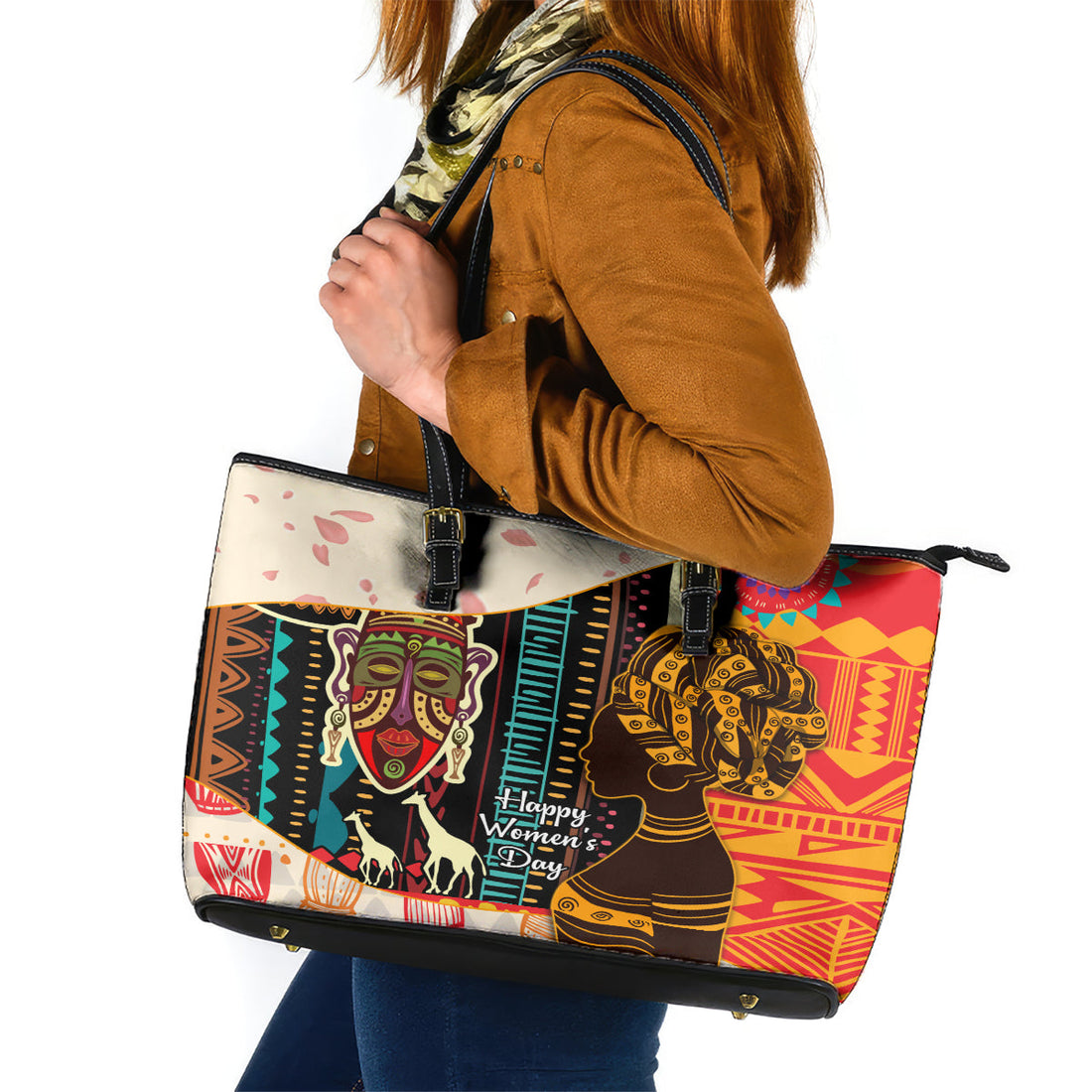 Africa International Women Day Leather Tote Bag African Pattern LT14