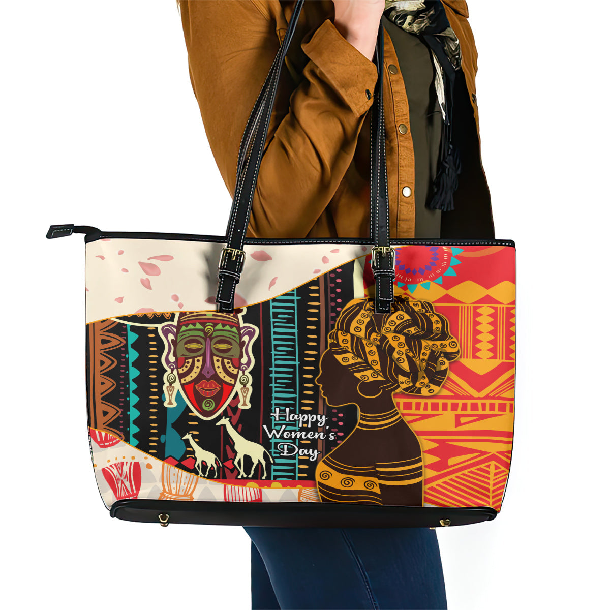 Africa International Women Day Leather Tote Bag African Pattern LT14