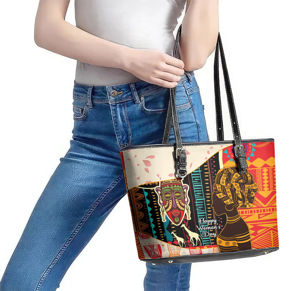 Africa International Women Day Leather Tote Bag African Pattern LT14