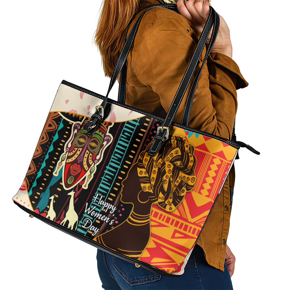 Africa International Women Day Leather Tote Bag African Pattern LT14