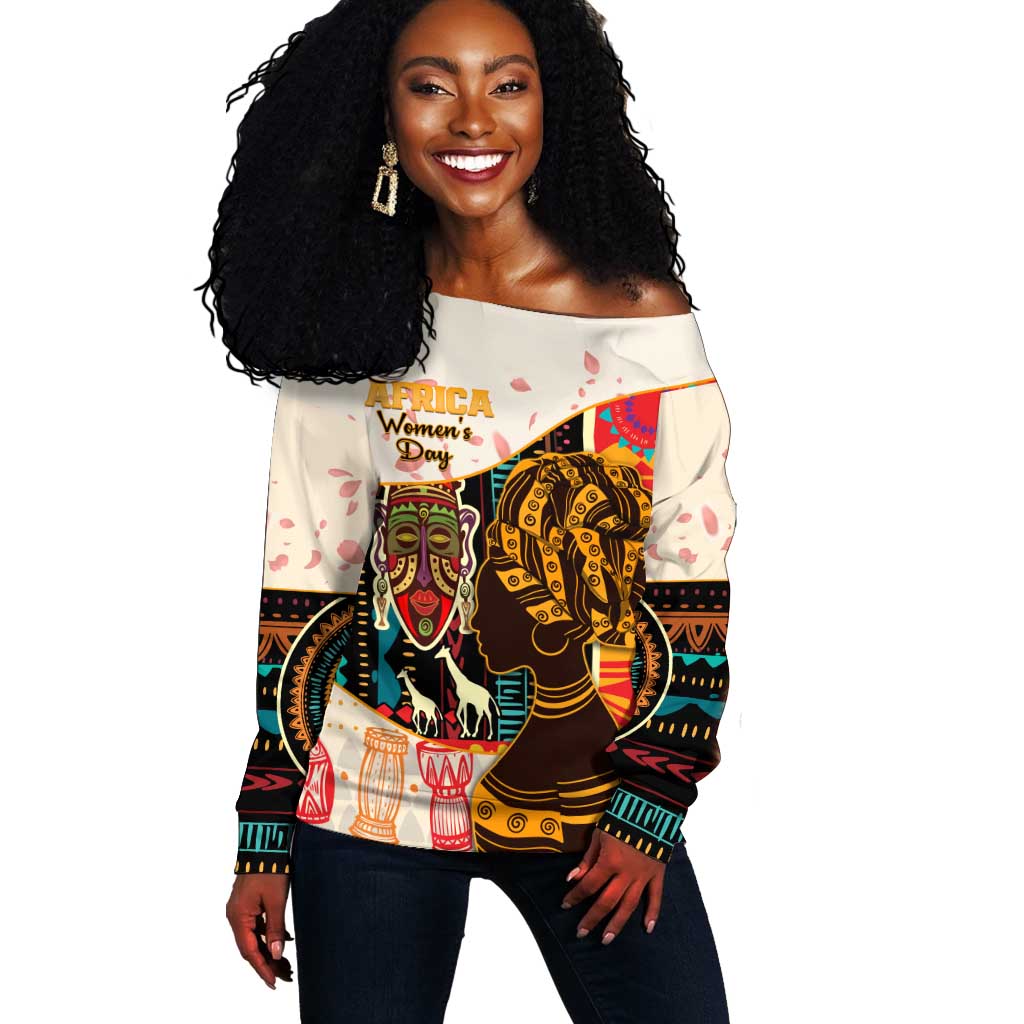 Africa International Women Day Off Shoulder Sweater African Pattern LT14