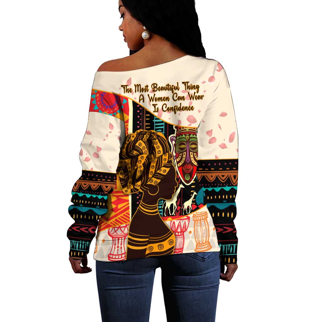 Africa International Women Day Off Shoulder Sweater African Pattern LT14