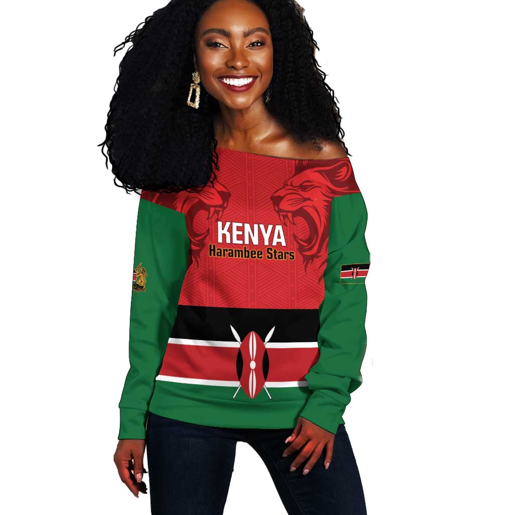 Custom Kenya Football Off Shoulder Sweater Go Harambee Stars African Pattern LT14