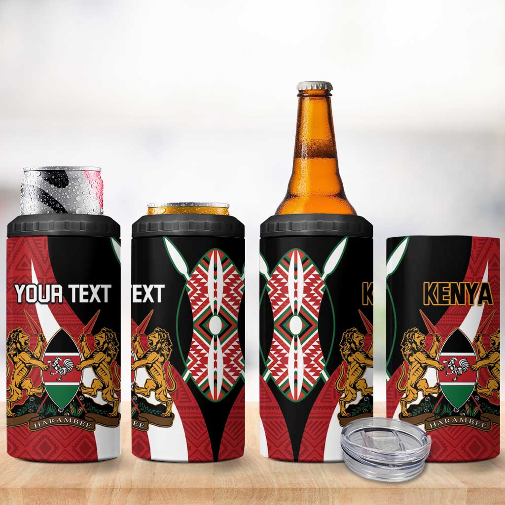 Custom Kenya Football 4 in 1 Can Cooler Tumbler Maasai Shield Coat Of Arms Style LT14