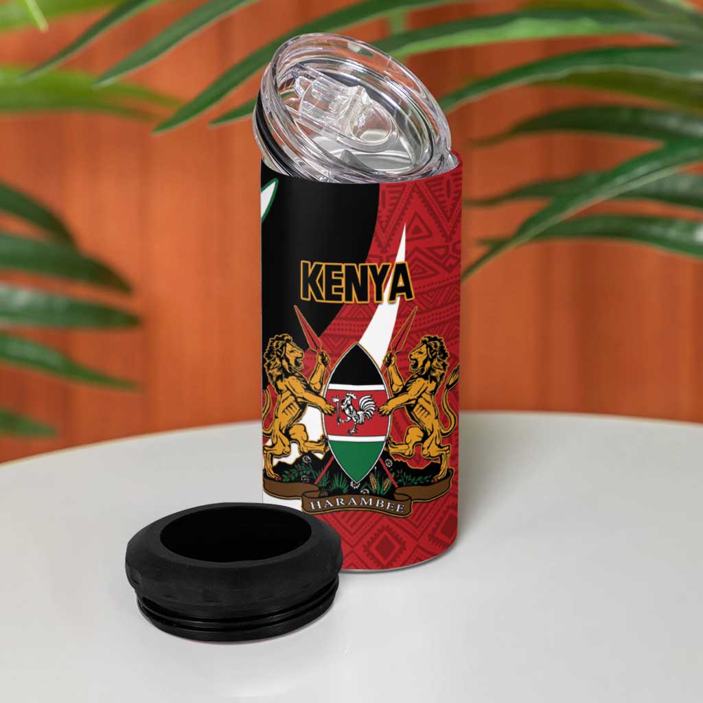 Custom Kenya Football 4 in 1 Can Cooler Tumbler Maasai Shield Coat Of Arms Style LT14
