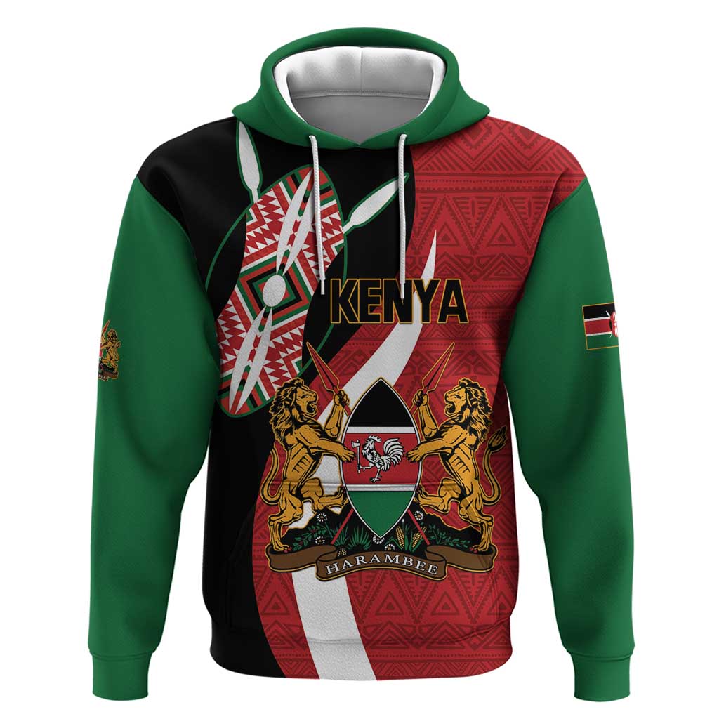 Custom Kenya Football Hoodie Maasai Shield Coat Of Arms Style LT14