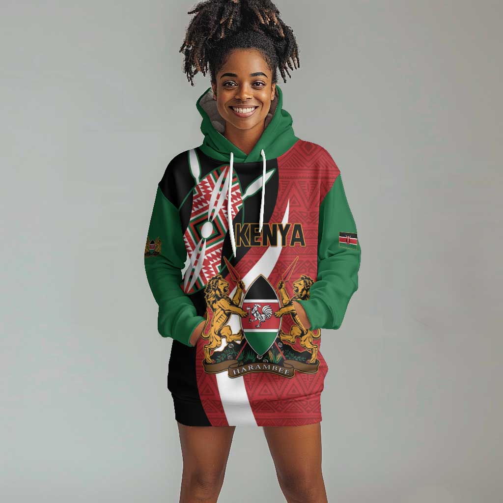 Custom Kenya Football Hoodie Dress Maasai Shield Coat Of Arms Style LT14