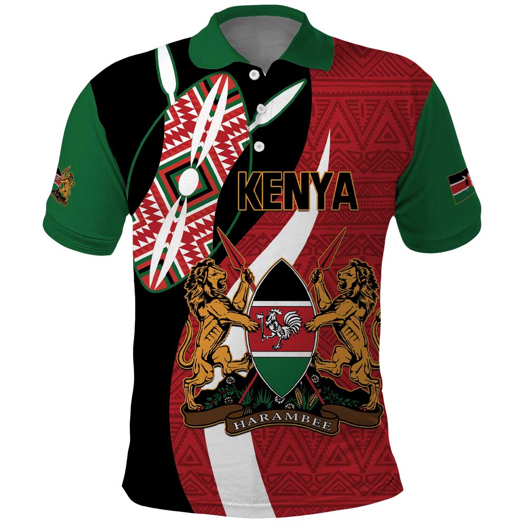 Custom Kenya Football Polo Shirt Maasai Shield Coat Of Arms Style LT14
