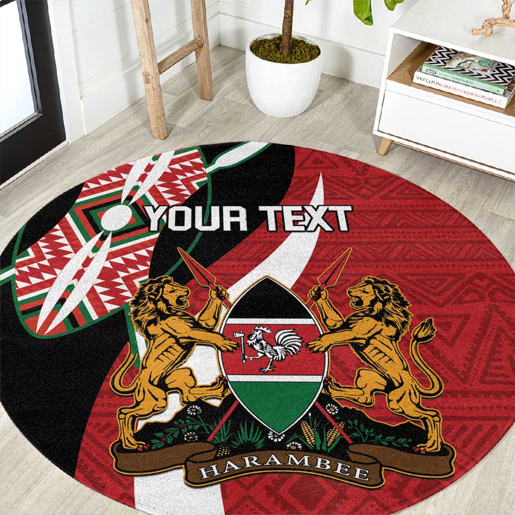 Custom Kenya Football Round Carpet Maasai Shield Coat Of Arms Style LT14