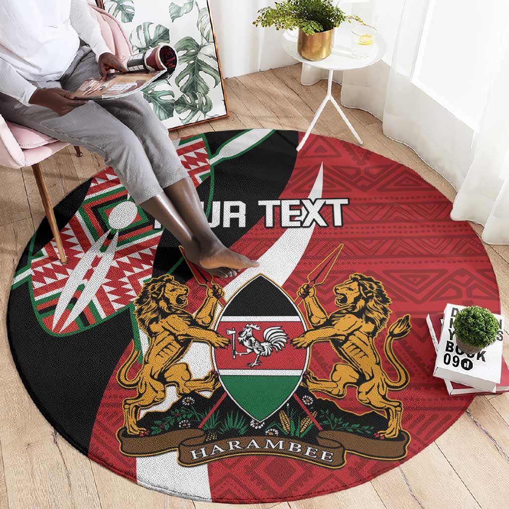 Custom Kenya Football Round Carpet Maasai Shield Coat Of Arms Style LT14