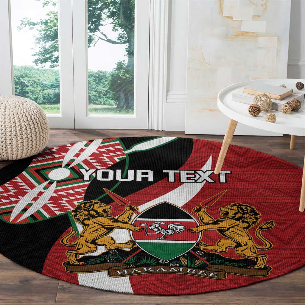 Custom Kenya Football Round Carpet Maasai Shield Coat Of Arms Style LT14
