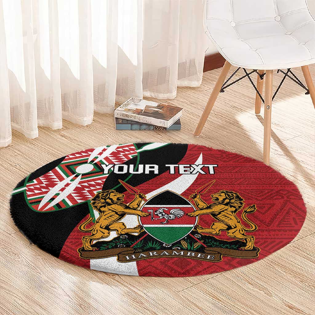 Custom Kenya Football Round Carpet Maasai Shield Coat Of Arms Style LT14