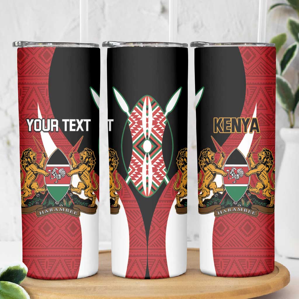 Custom Kenya Football Skinny Tumbler Maasai Shield Coat Of Arms Style LT14