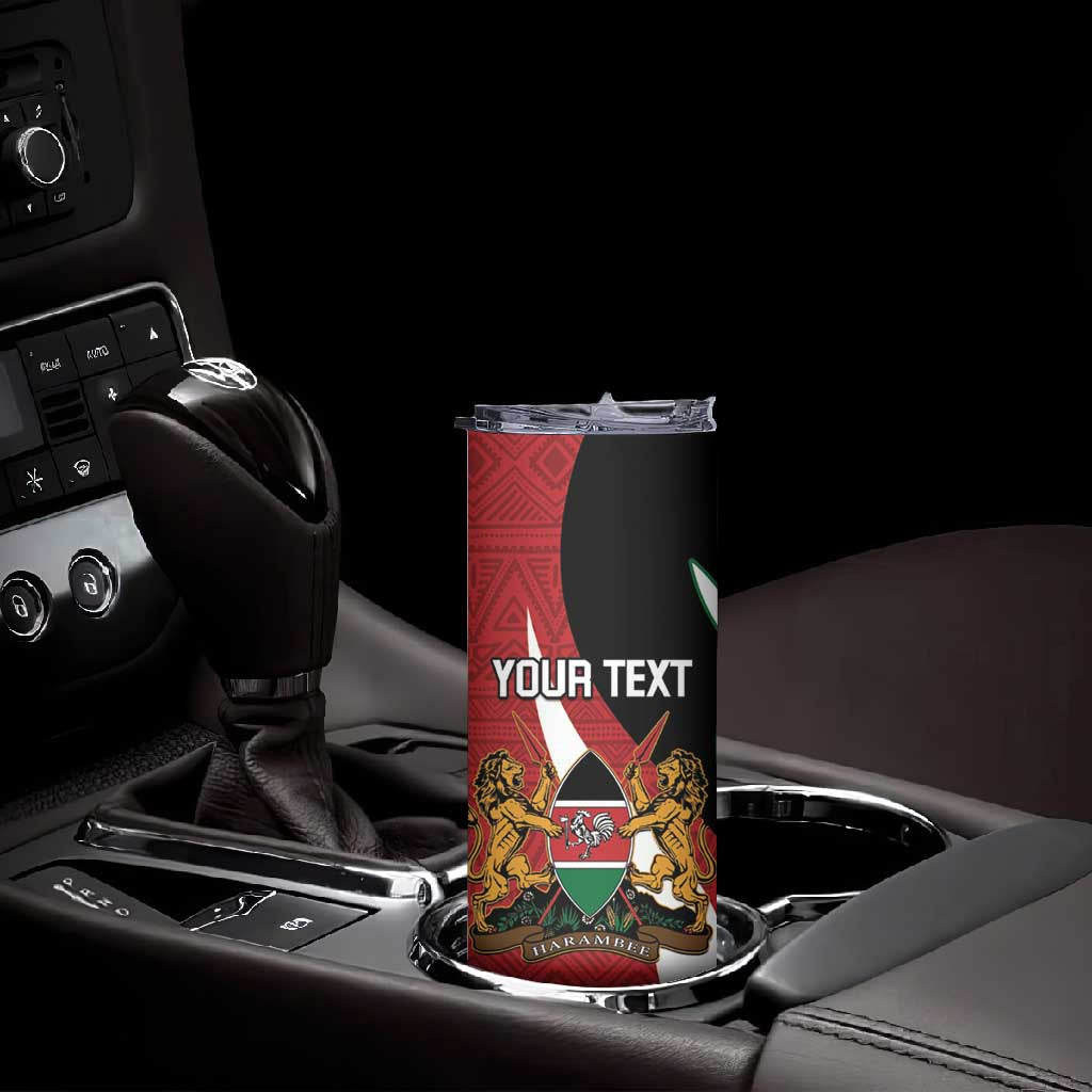 Custom Kenya Football Skinny Tumbler Maasai Shield Coat Of Arms Style LT14