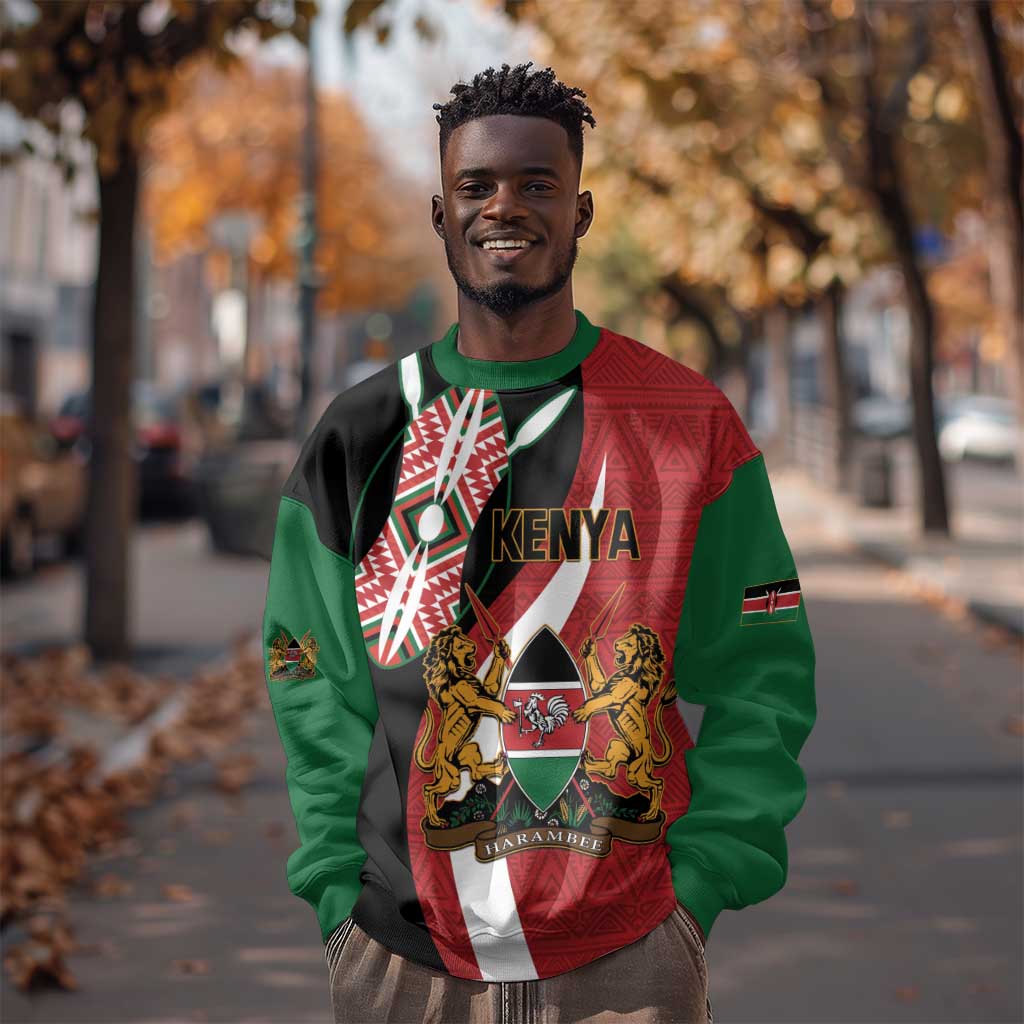 Custom Kenya Football Sweatshirt Maasai Shield Coat Of Arms Style LT14