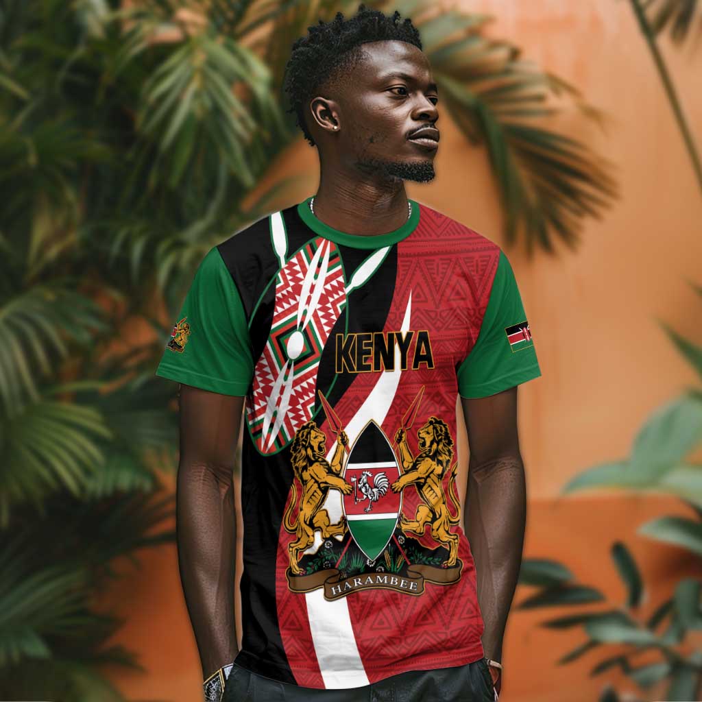 Custom Kenya Football T shirt Maasai Shield Coat Of Arms Style LT14