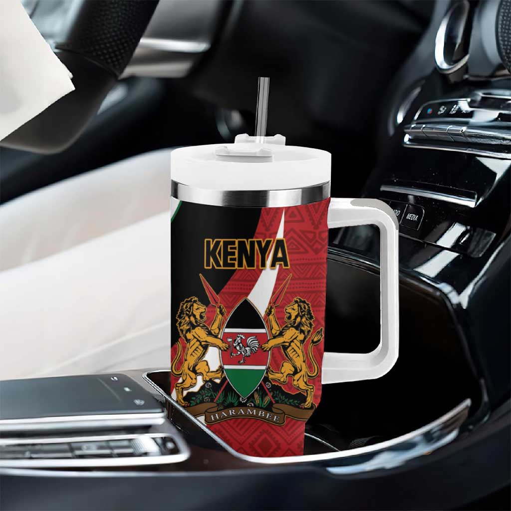 Custom Kenya Football Tumbler With Handle Maasai Shield Coat Of Arms Style LT14