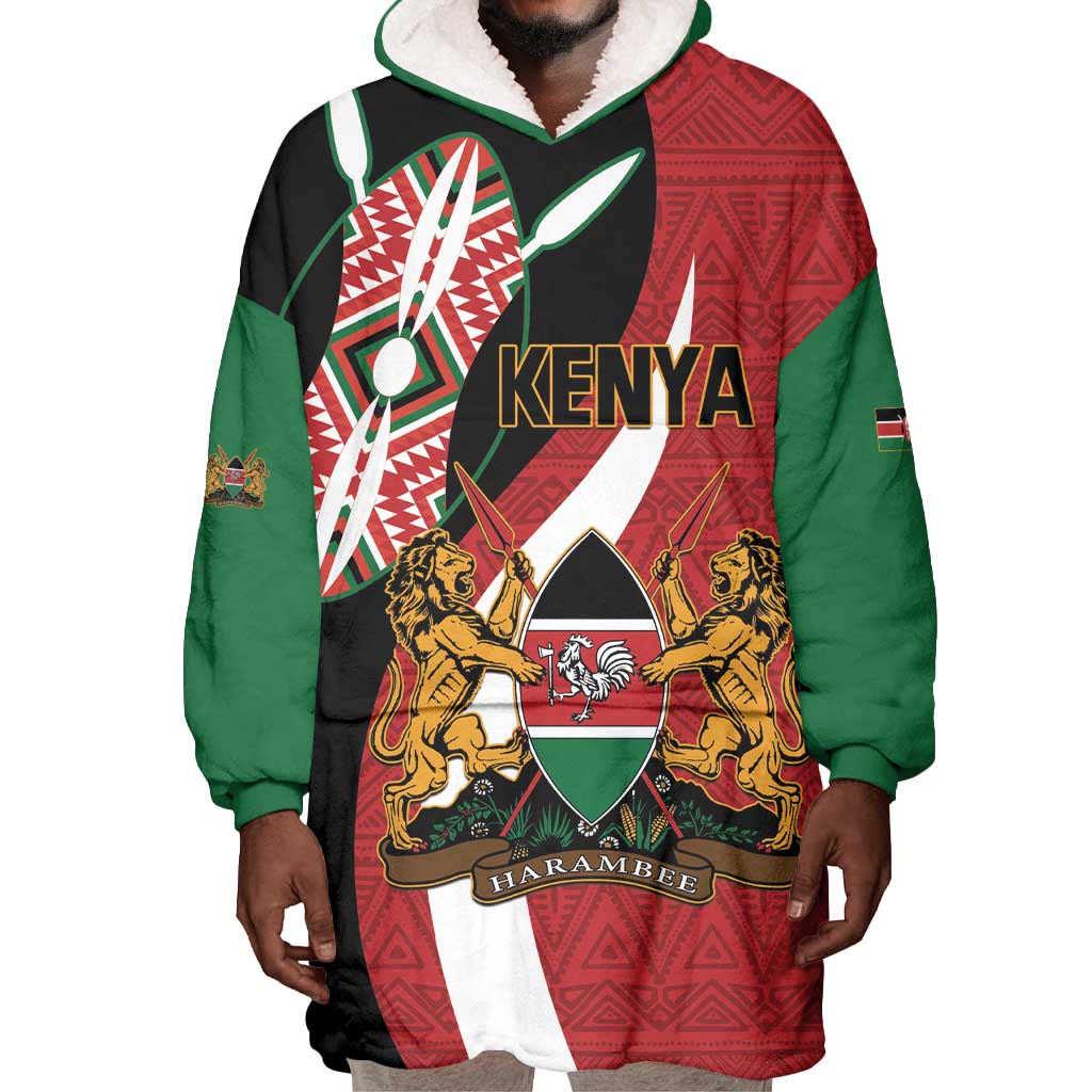 Custom Kenya Football Wearable Blanket Hoodie Maasai Shield Coat Of Arms Style LT14