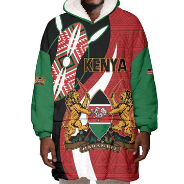 Custom Kenya Football Wearable Blanket Hoodie Maasai Shield Coat Of Arms Style LT14
