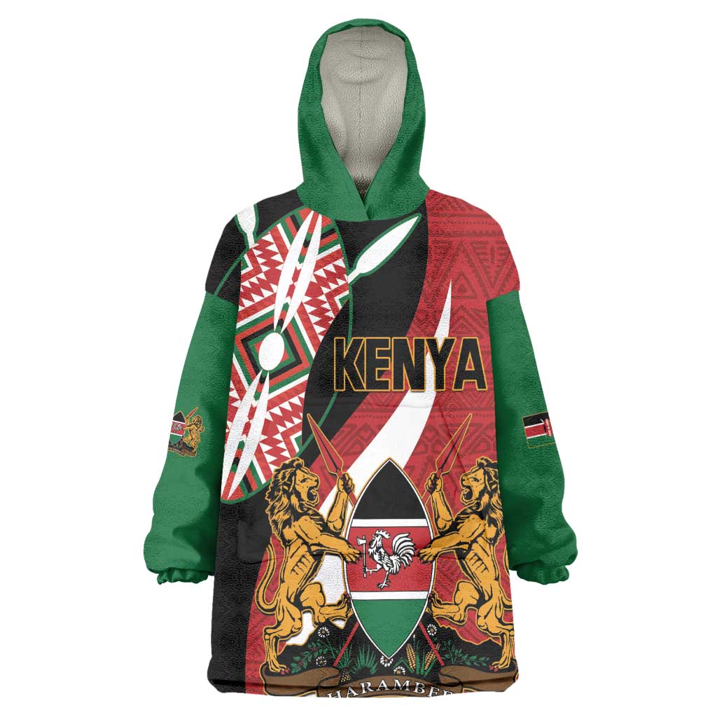 Custom Kenya Football Wearable Blanket Hoodie Maasai Shield Coat Of Arms Style LT14