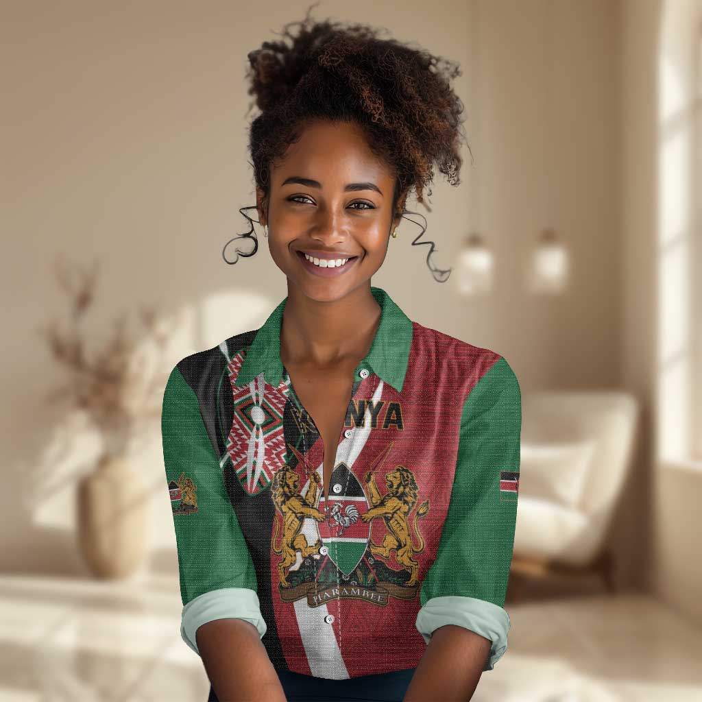 Custom Kenya Football Women Casual Shirt Maasai Shield Coat Of Arms Style LT14