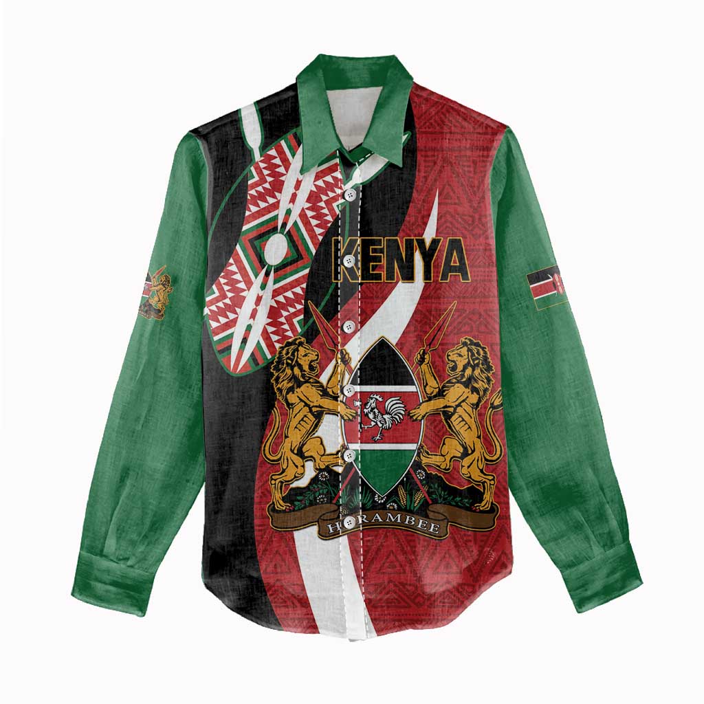 Custom Kenya Football Women Casual Shirt Maasai Shield Coat Of Arms Style LT14