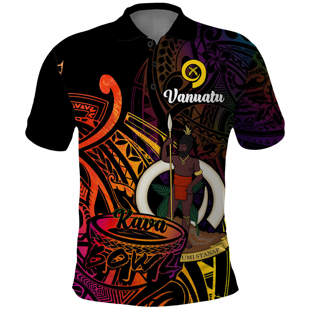 Custom Vanuatu Polo Shirt Kava Bowl Mix Polynesian Gradient Style LT14