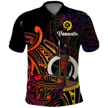 Custom Vanuatu Polo Shirt Kava Bowl Mix Polynesian Gradient Style LT14