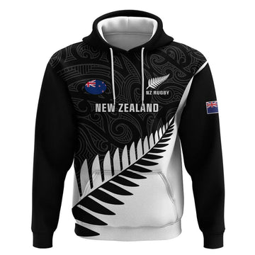 Personalised New Zealand Silver Fern Rugby Hoodie All Black Go Champions Maori Pattern LT14