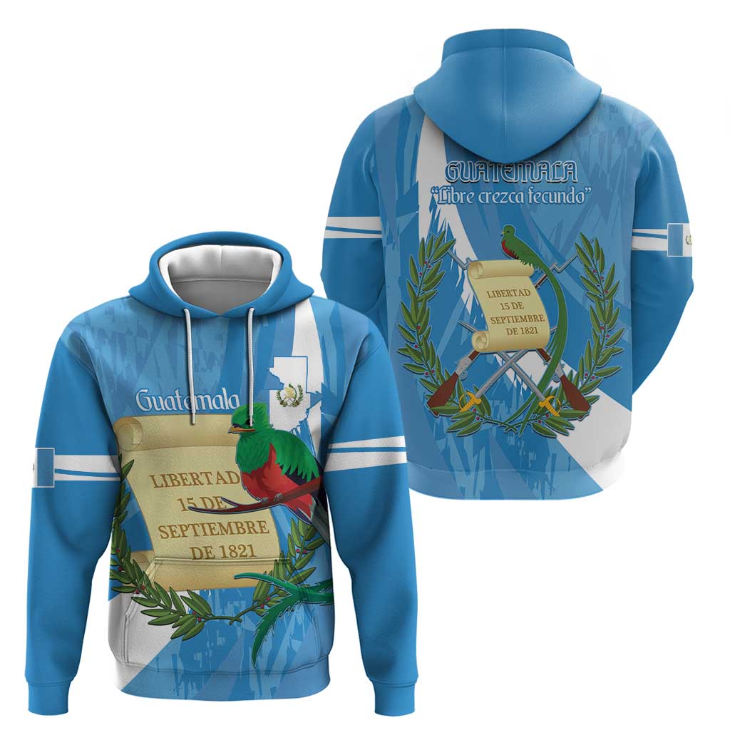 Guatemala Independence Day Hoodie Coat Of Arms With Resplendent Quetzal Grunge Style LT14
