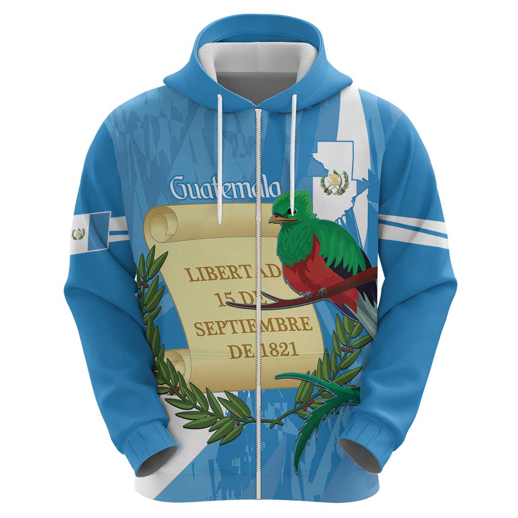 Guatemala Independence Day Hoodie Coat Of Arms With Resplendent Quetzal Grunge Style LT14