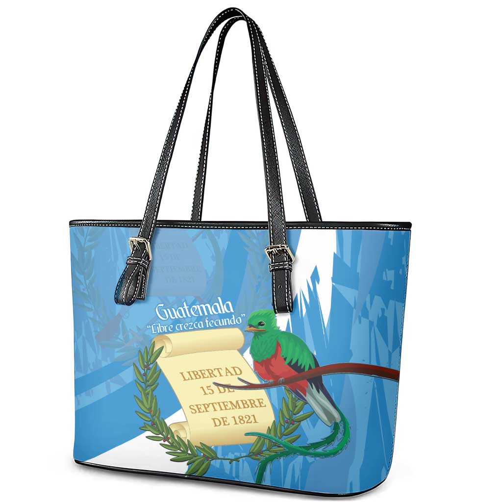 Guatemala Independence Day Leather Tote Bag Coat Of Arms With Resplendent Quetzal Grunge Style LT14