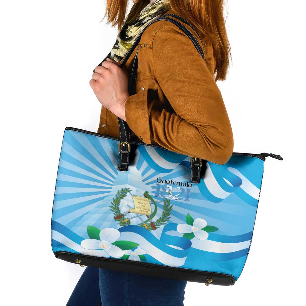 Guatemala Independence Day Leather Tote Bag Since 1821 Coat Of Arms With Tikal LT14