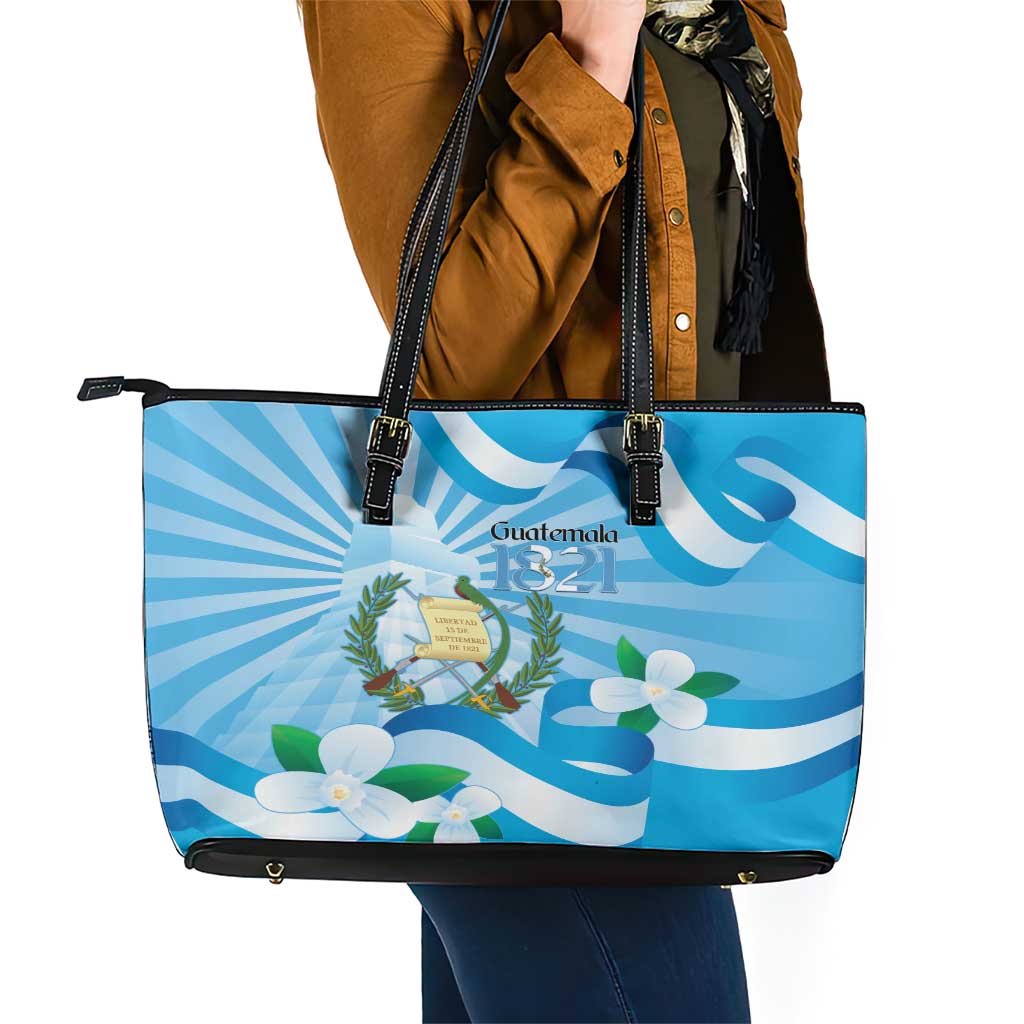 Guatemala Independence Day Leather Tote Bag Since 1821 Coat Of Arms With Tikal LT14