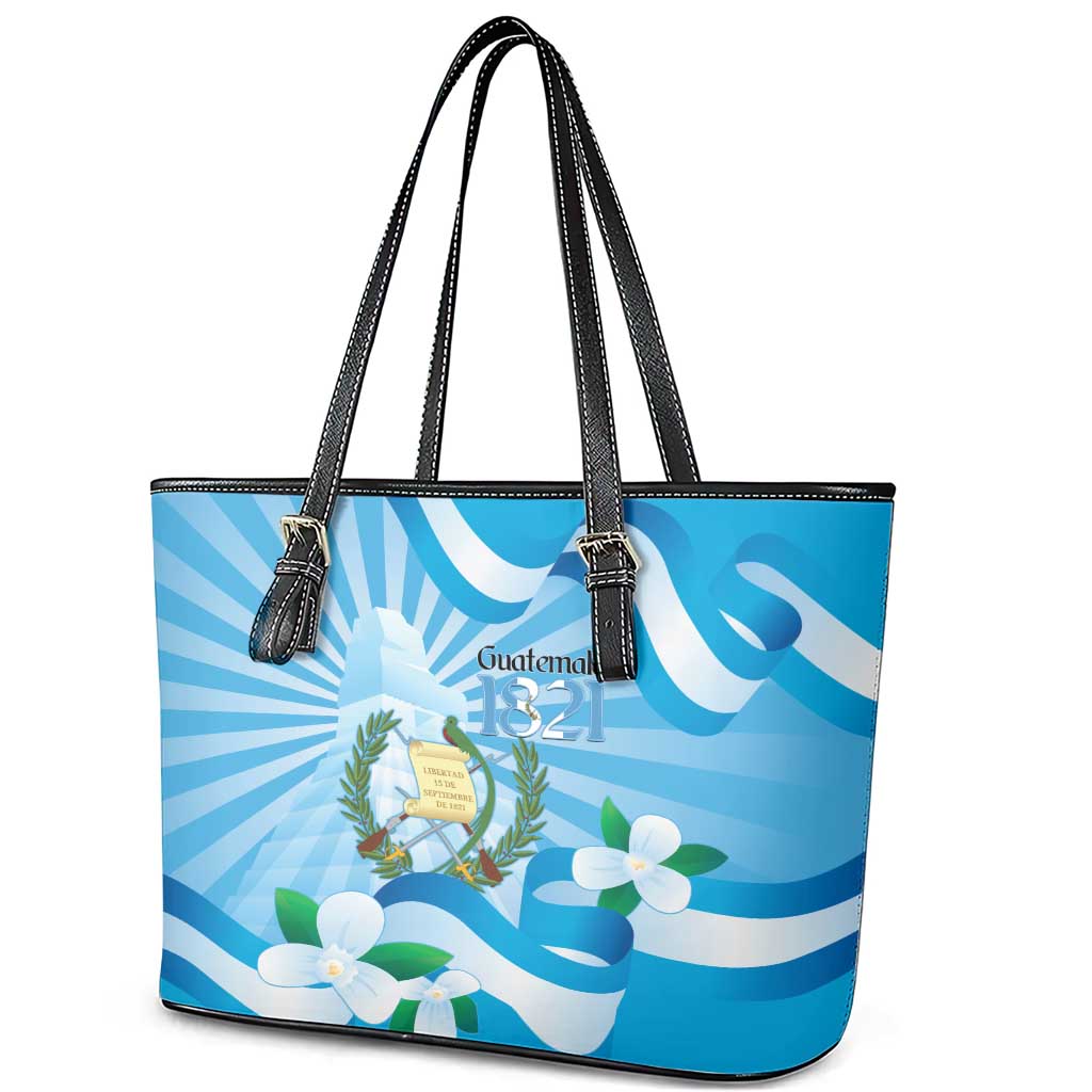 Guatemala Independence Day Leather Tote Bag Since 1821 Coat Of Arms With Tikal LT14