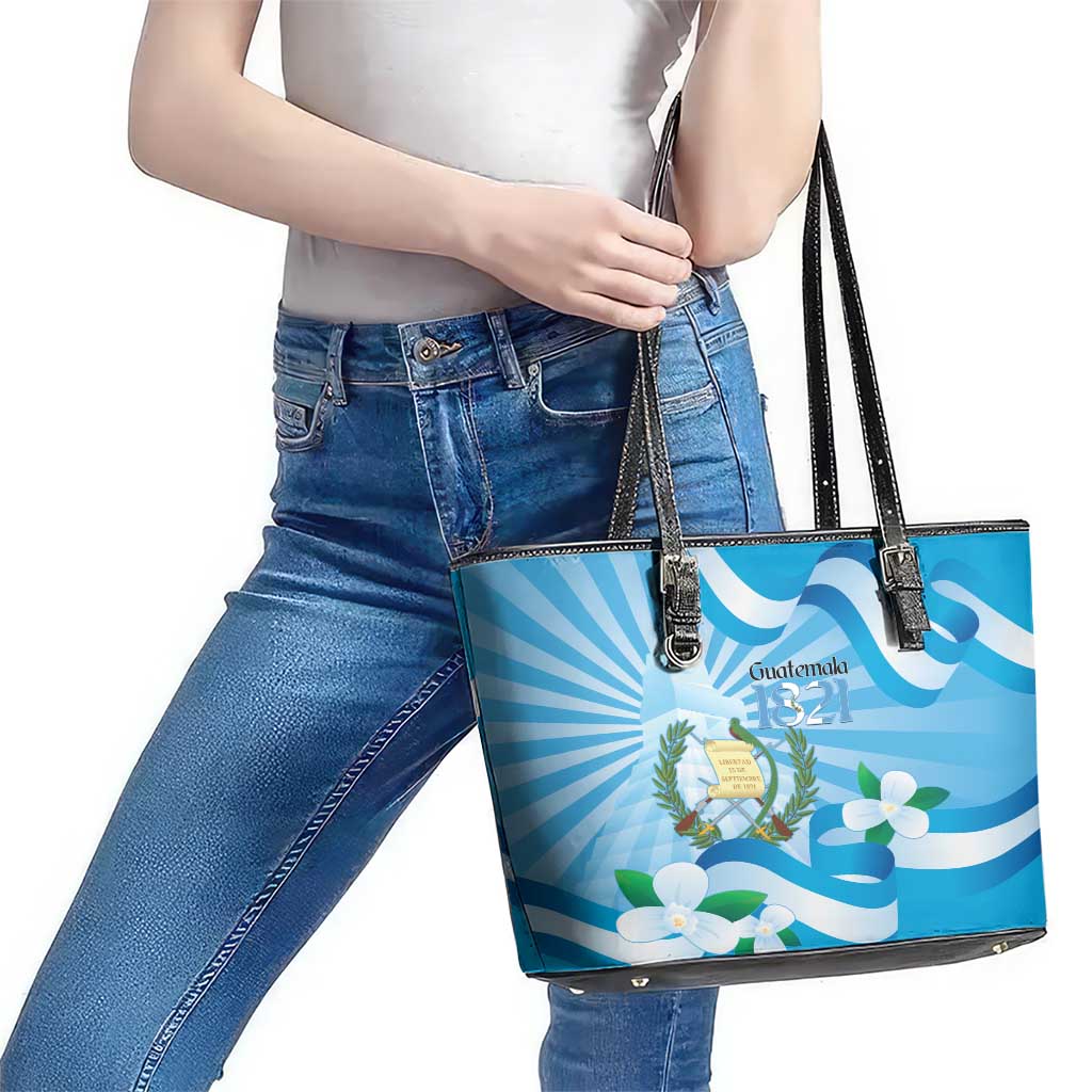 Guatemala Independence Day Leather Tote Bag Since 1821 Coat Of Arms With Tikal LT14