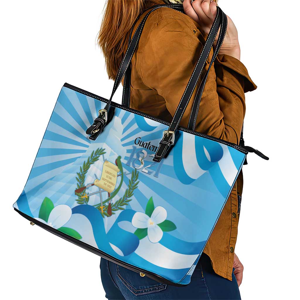 Guatemala Independence Day Leather Tote Bag Since 1821 Coat Of Arms With Tikal LT14