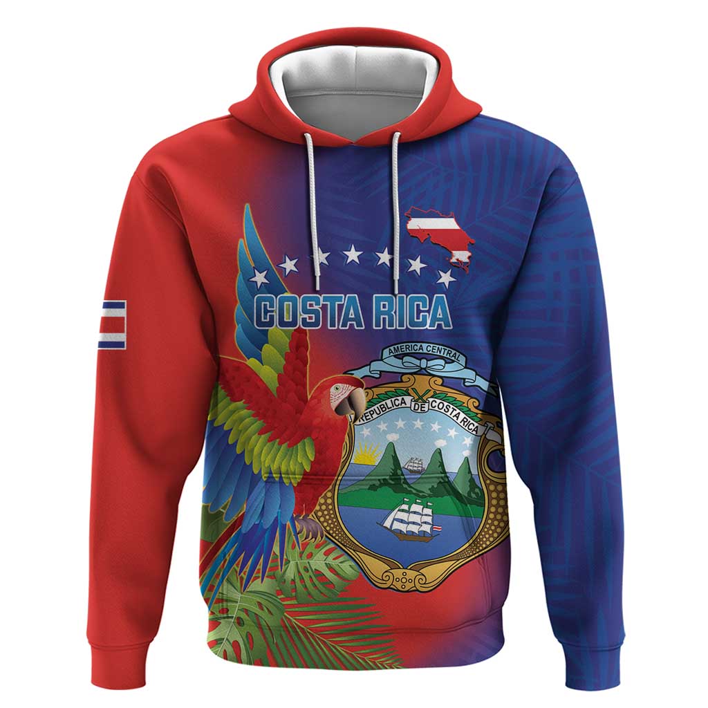 Personalized Costa Rica Independence Day Hoodie Scarlet Macaw Parrot With Coat Of Arms LT14